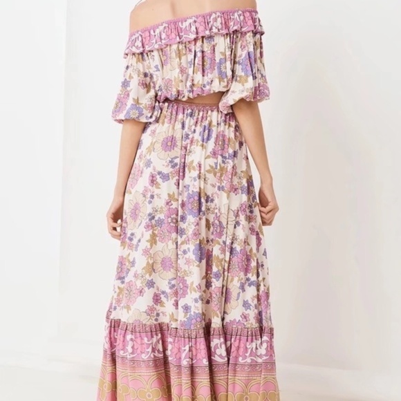 Waverly Boho Pink Floral Print Off Shoulder Crop top Maxi Skirt Set - Picture 10 of 16
